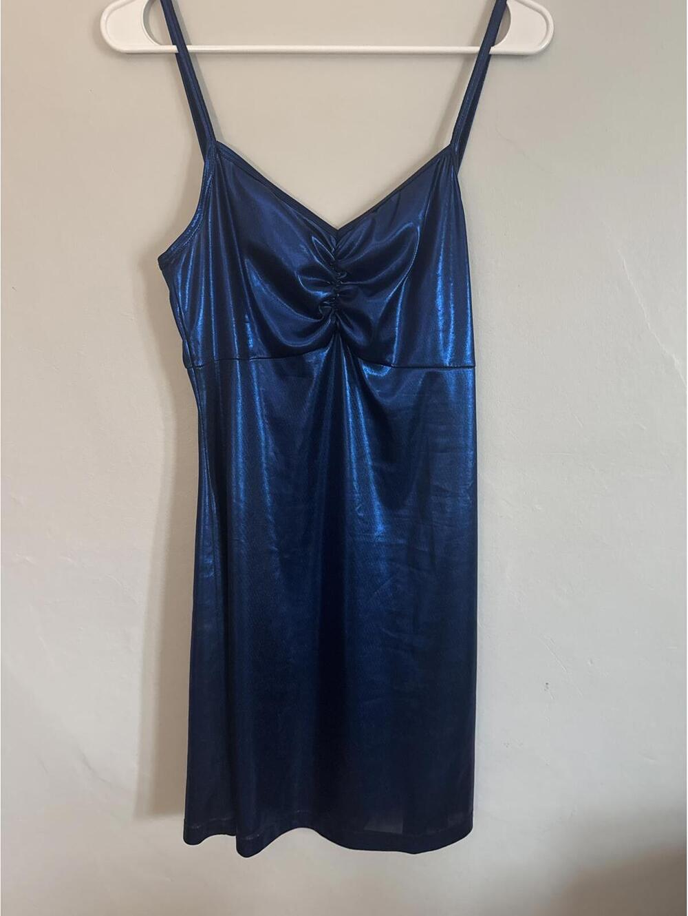 Vintage Frederick's of Hollywood Blue Metallic Slip Dress – Size L Made in USA